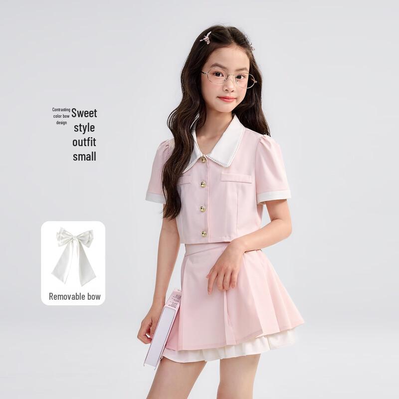 Girls' Sweet Princess Bow Pleated Skirt Set