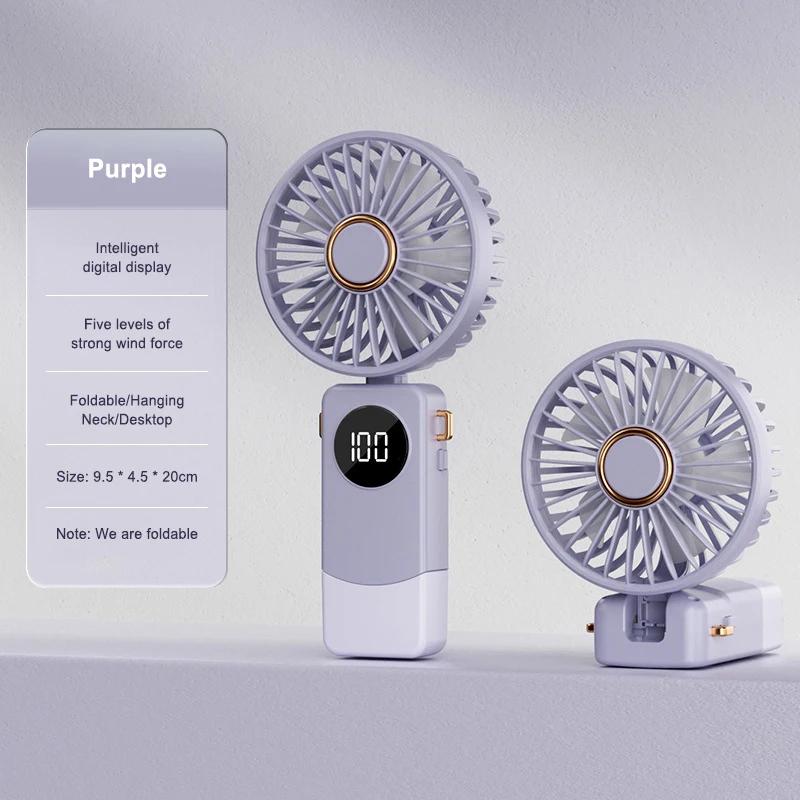 

Электрический мини-вентилятор с зарядкой через USB, тихий, ручной, настольный, складной, сильный ветер, 5 скоростей, регулируемый, для дома, офиса, школы фиолетовый