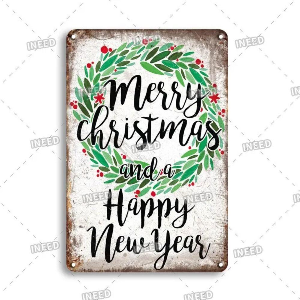 Vintage Christmas Metal Tin Sign Home Festive Wall Decor