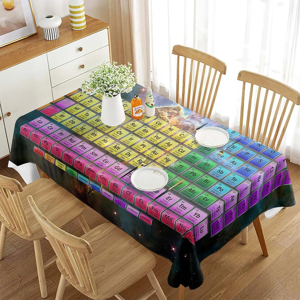 Periodic Table of Elements Rectangular Tablecloth Chemistry Topic Creative Tablecloth Decorations for Kitchen Ding Rom Party
