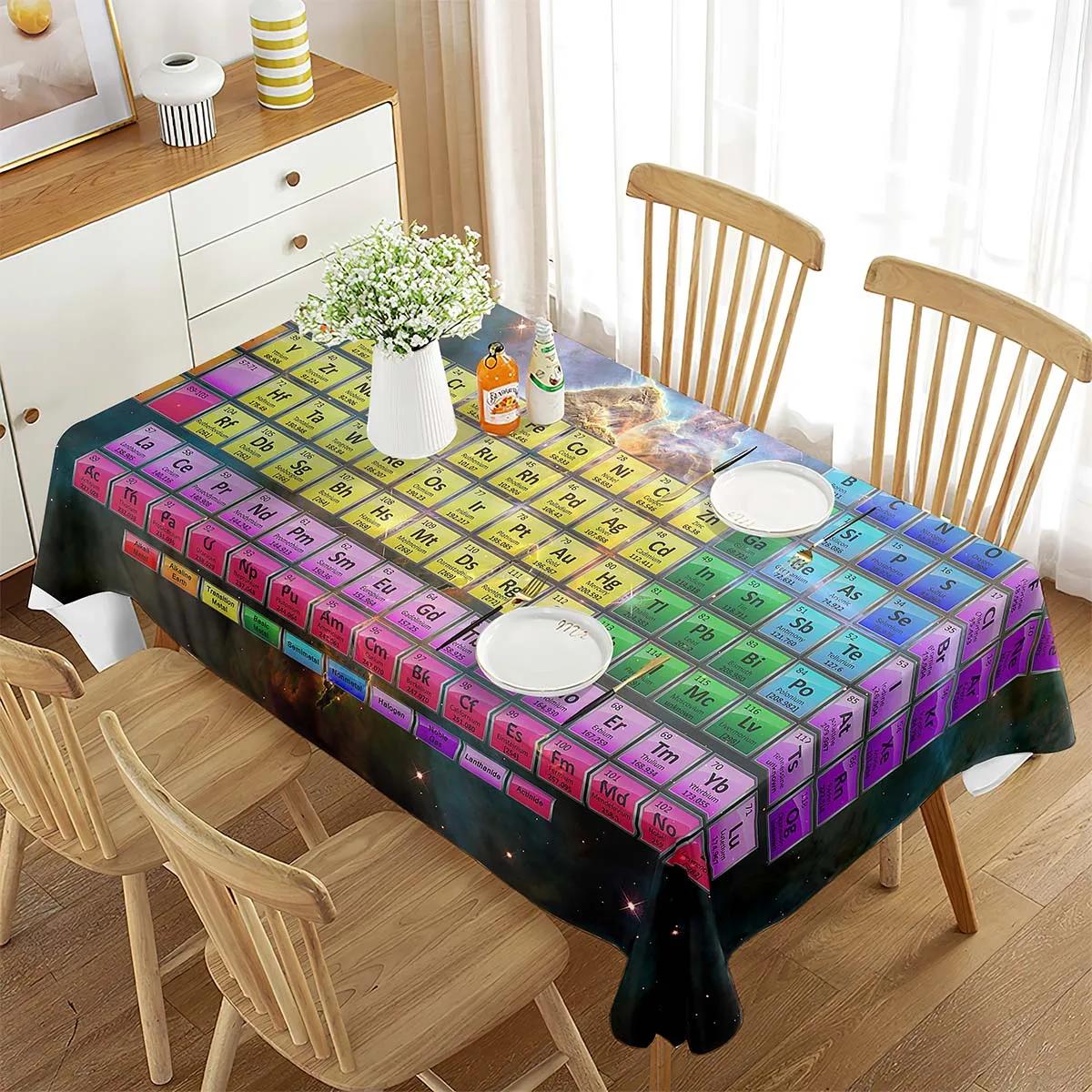 Periodiek Systeem van Elementen Rechthoekig Tafelkleed Scheikunde Thema Creatieve Tafelkleed Decoraties voor Keuken Eetkamer Feest 140x140cm