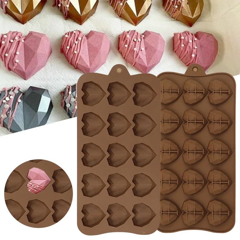 15/8 Cavity Diamond Heart Silicone Chocolate Mold 3D Heart Cake Accessories Molds DIY Ice Cubes Biscuit Pastry Baking Mould