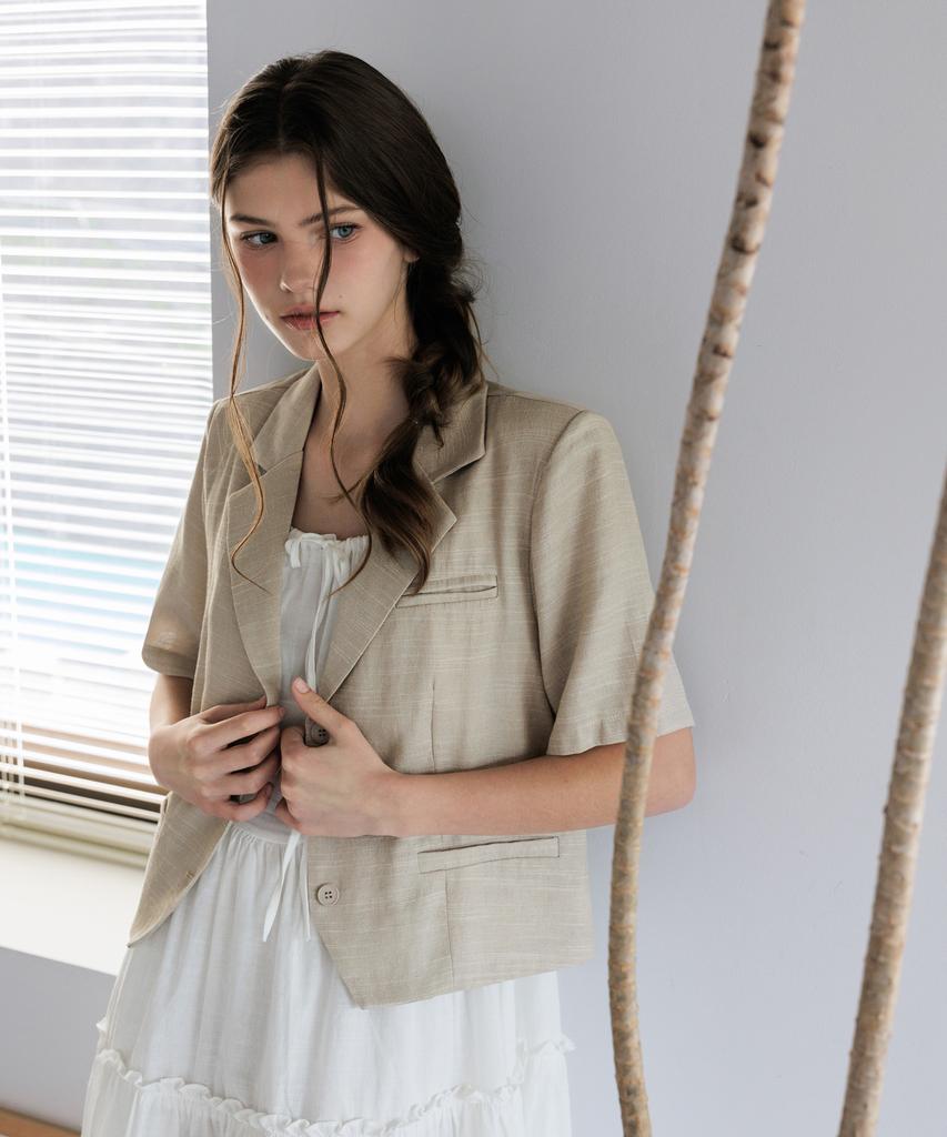 Hyfve Summer Linen Blend Crop Short Sleeve Jacket