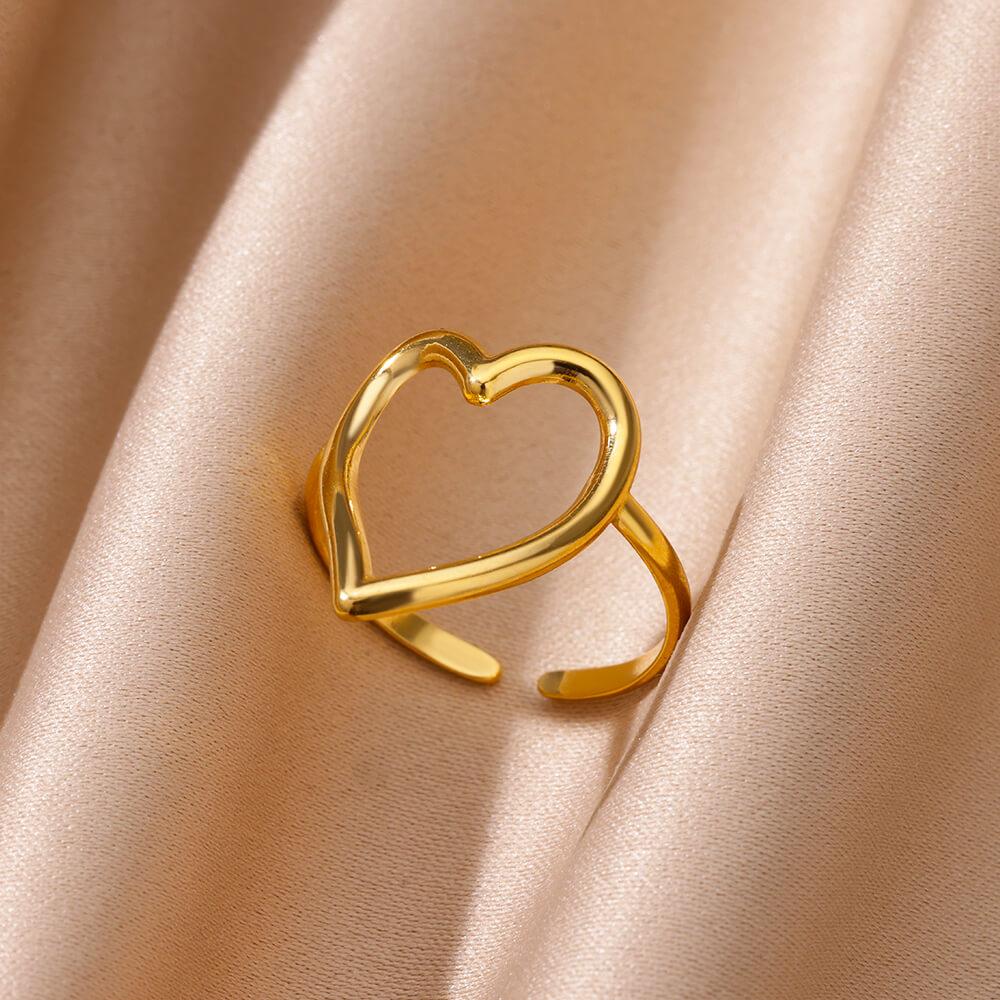 Heart Minimalist Stainless Steel Rings For Women Gold Glossy Opening Aesthetic Heart Ring Wedding Party Jewelry Gift BFF
