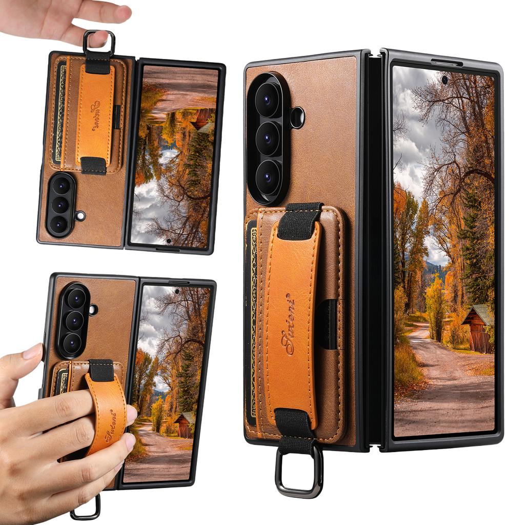 Luxury Wrist Strap Ring Buckle Faux Leather Wallet Phone Case for Samsung Z Fold 8 Ultra ZFold 7 6 5 Card Holder A Stand Cover