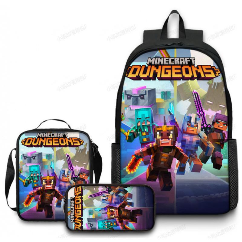 Minecraft School Backpack Set With Printed Game Pattern For Kids Students