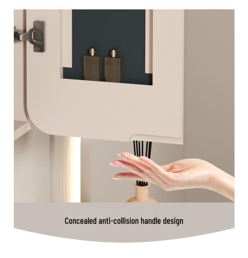 Arc Thickened Bathroom Smart Mirror Cabinet with Makeup Storage and Wall-Mounted Multi-Function Socket