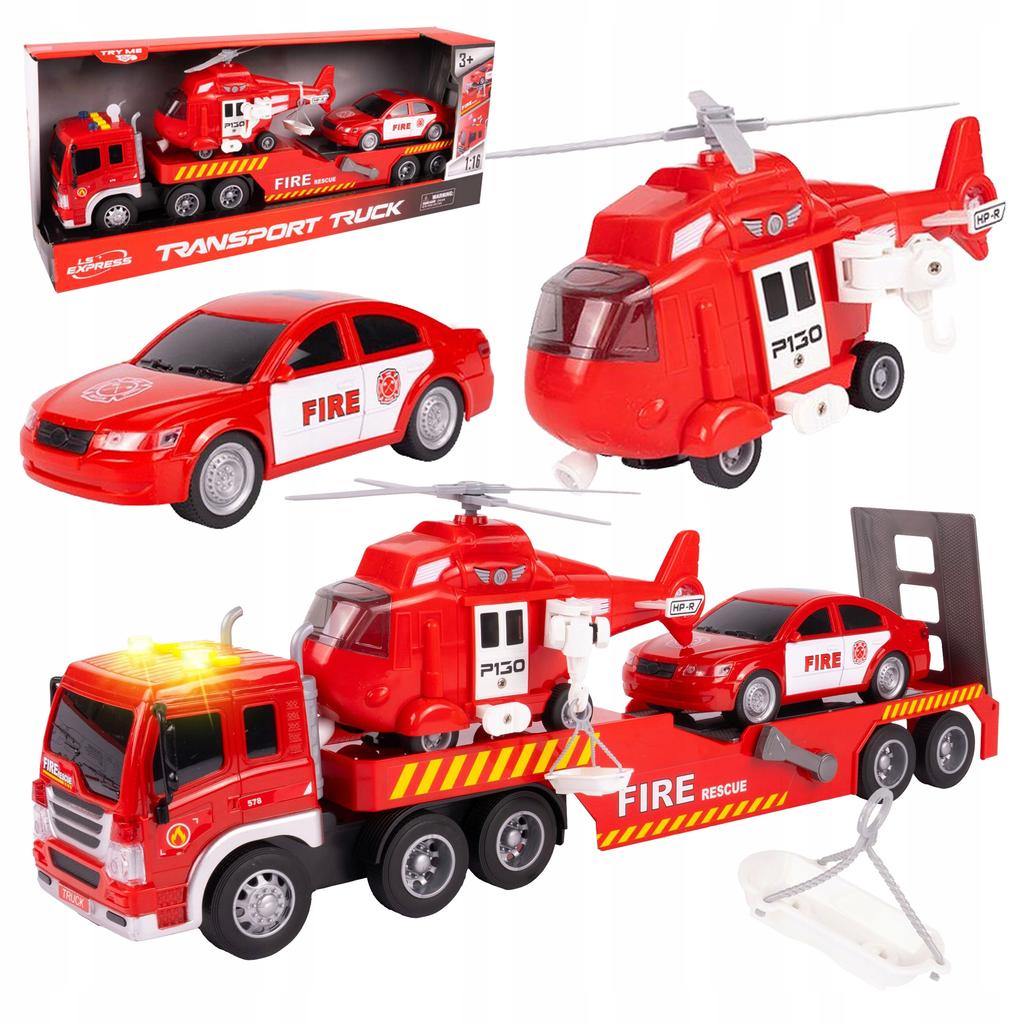 [PACZB] Motorized Fire Truck + Helicopter Car LED Sound Z2365