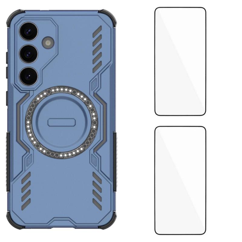 For Samsung Galaxy S25+ Magnetic Case WANLONFENG DJ Series PC TPU Phone Cover with 2Pcs Tempered Glass Film