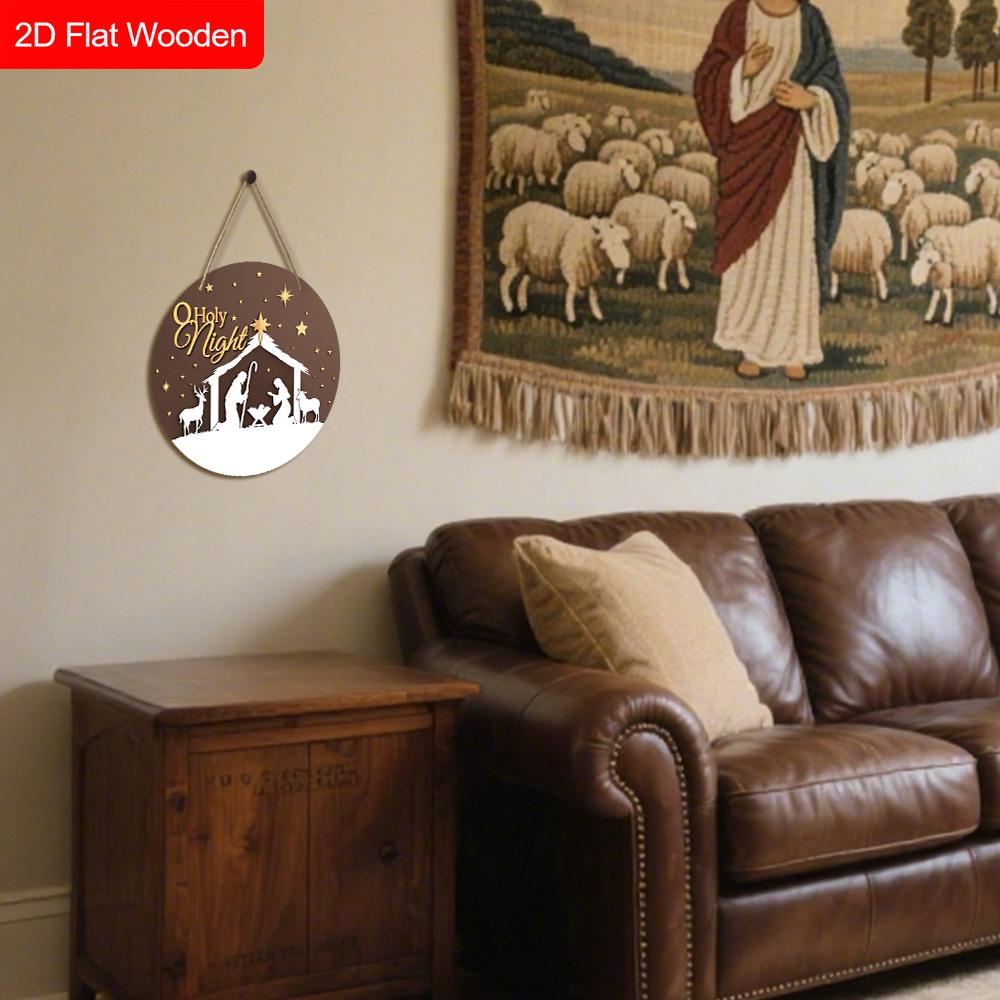 Rustic Nativity Wooden Christmas Sign - Holy Night Figurine Ornaments - Manger Sign - Ideal for Front Door, Wall Decor - Ideal Christmas Gift