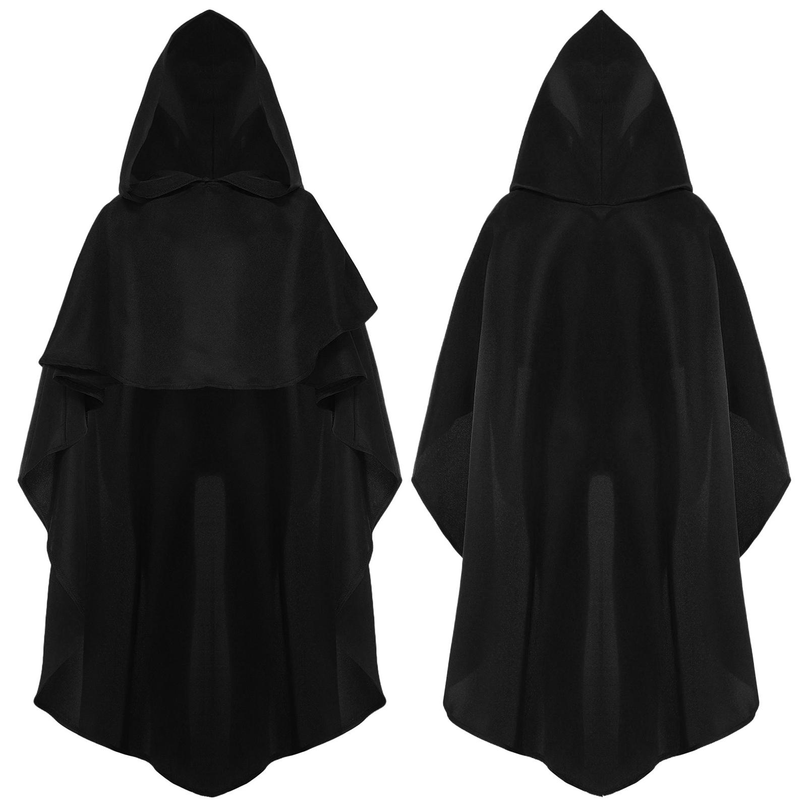 

Костюм для косплея волшебника в стиле стимпанк, готика, детский, на Хэллоуин, средневековый рыцарь, накидка с капюшоном, рюшами, пуловер, накидка, бал-маскарад 5-7 Years чёрный