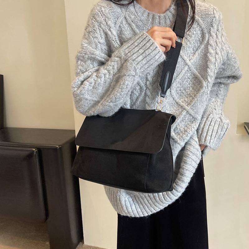 Sac à bandoulière en daim marron givré rétro automne hiver pour femme, grand sac à main, sac fourre-tout de designer