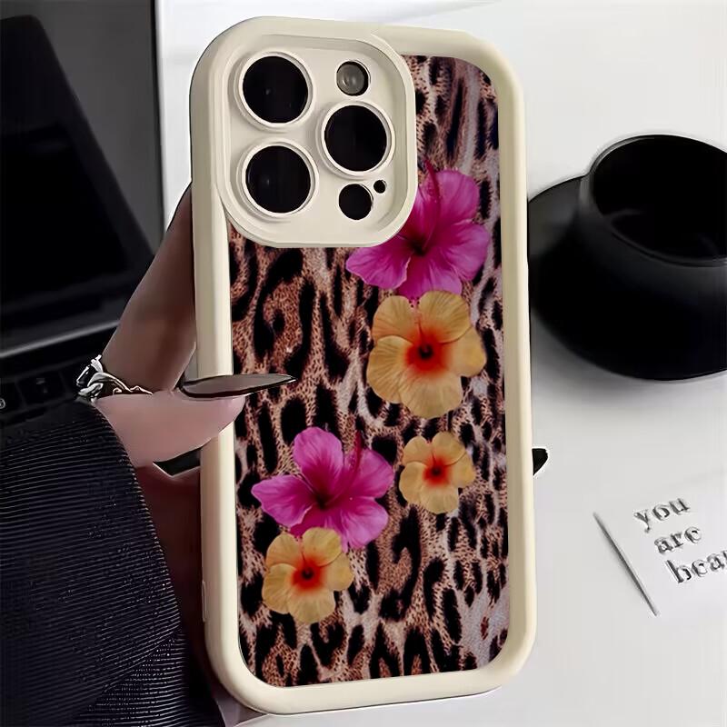 Flower Leopard Print Silicone Phone Case For iPhone 11 12 13 14 15 16 Pro Max 16E XS X XR 7 8 Plus SE 2020 Shockproof Soft Cover
