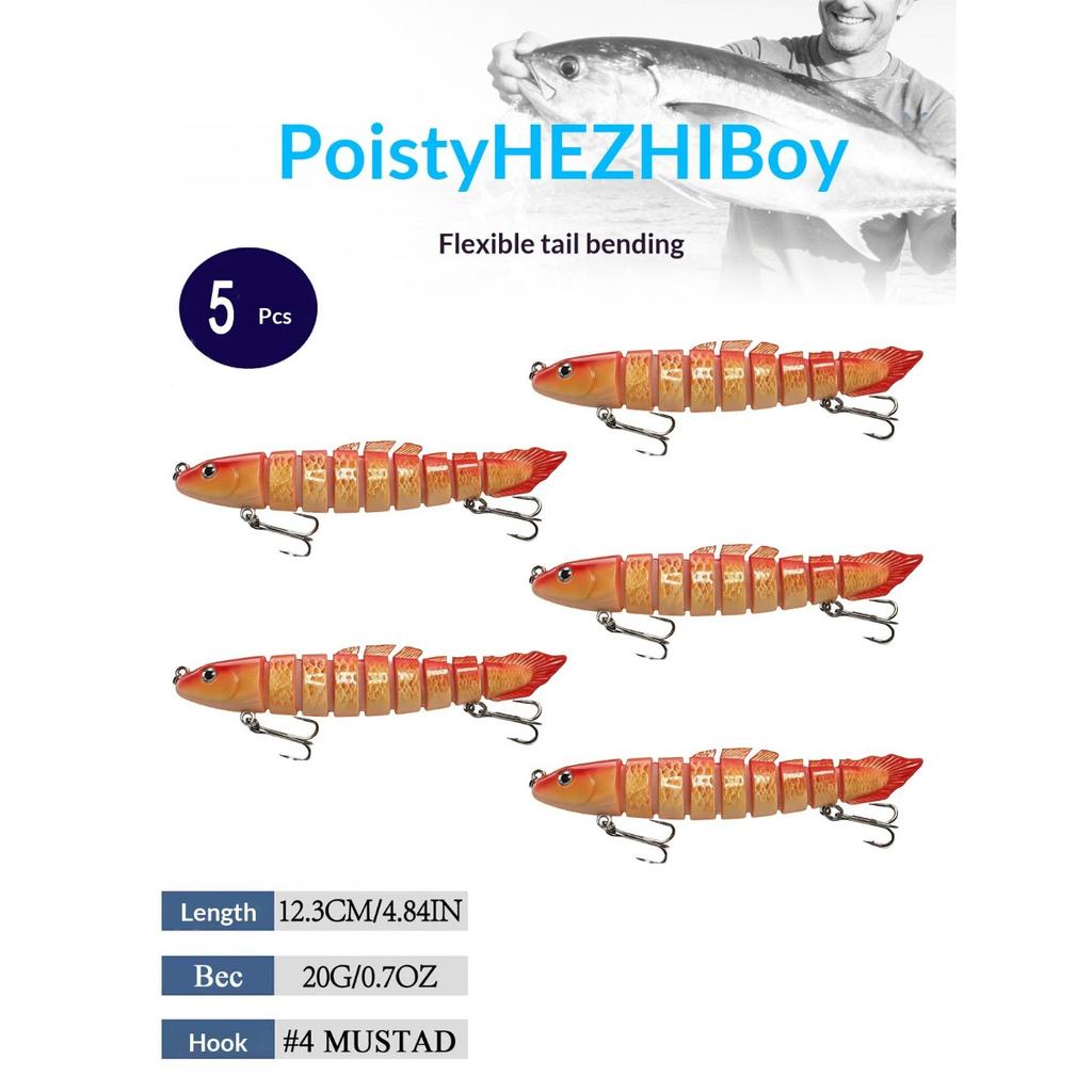 Eight-section bionic pike lure with realistic swimming action. Sharp hooks for solid hooksets, ideal for catching aggressive freshwater predators.