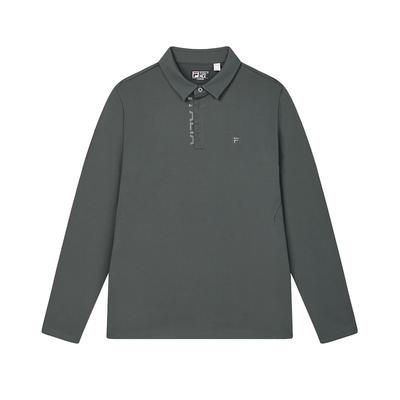 Fleece Knit Long Sleeve Polo Shirt Men Tops Military-Green F11M513201FDG