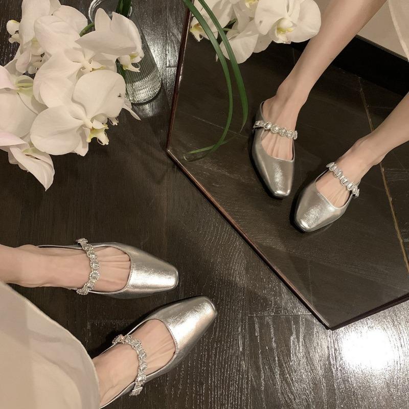 Sheepskin 4cm inner height increase half slippers rhinestone word with shallow mouth versatile bag head slippers