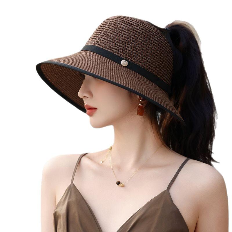 Pălărie Nouă Pălărie de Paie Lafite Premium pentru Femei Călătorie Vacanță Protecție Solară Pălărie de Soare Pălărie de Soare de Paie cu Vârf Gol