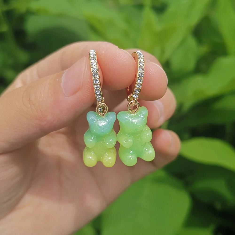 Cute Acrylic Candy Gummy Bear Dangle Earrings for Women Rainbow Bear CZ Hoop Earrings 2022 Korean Fashion Sweet Girl Zircon