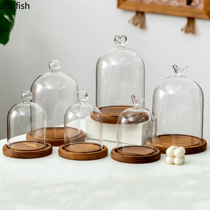 Preserved Flower Glass Cover Dust Cover Display Box Wooden Pallets Display Stand Ornament Crafts Decorative Shelves Shelf