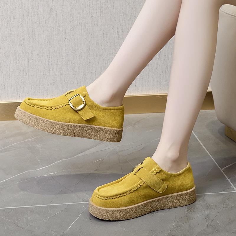 Fashion High Quality Smile Circle Suede Derby Shoes Women Lace-up Round Toe Flat Platform Shoes Fashion Casual Shoes Women's Loafers