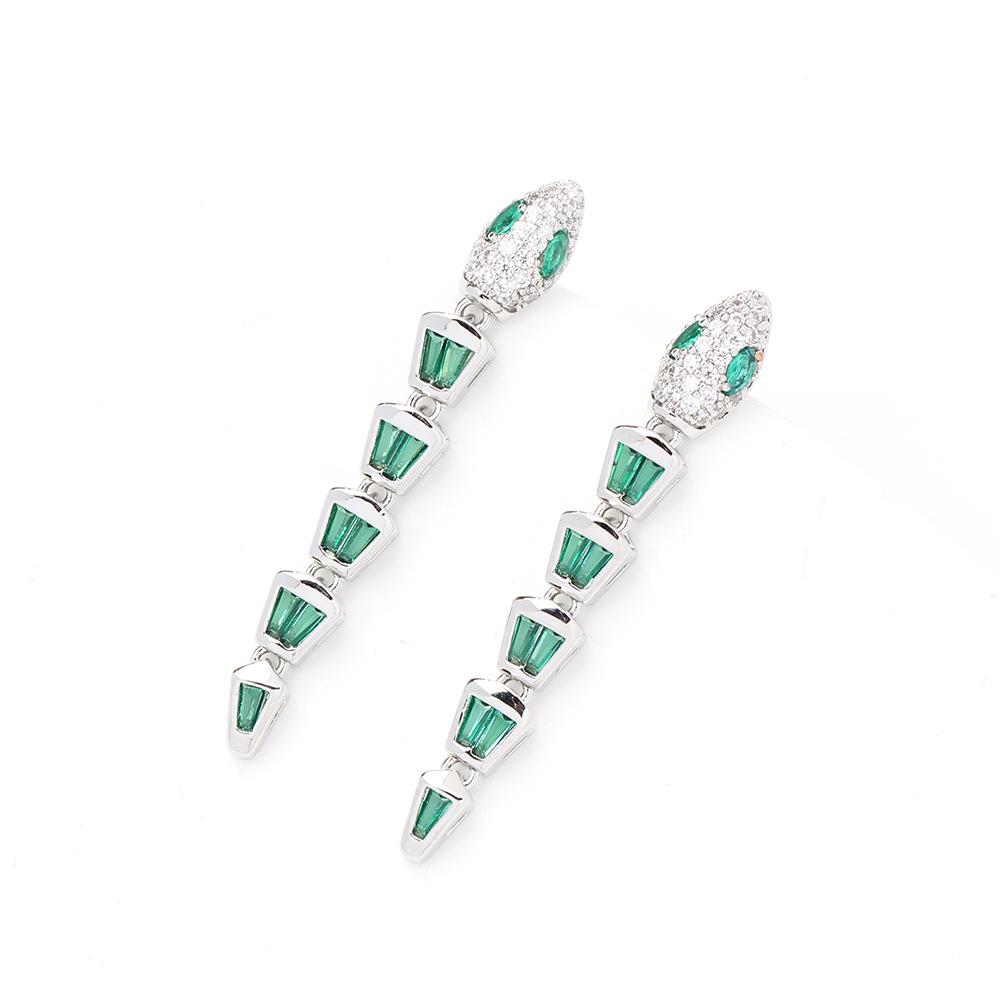 European and American niche stone inlaid green snake earrings temperament versatile fashion gold-plated silver needle earrings stud earrings women's