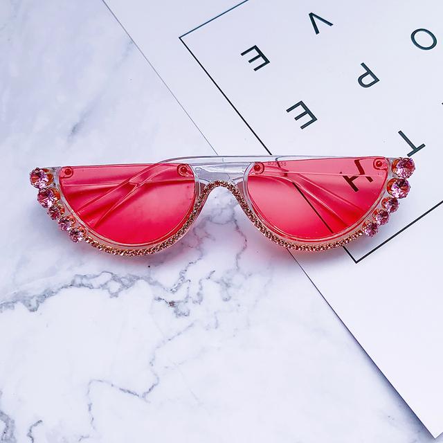 Diamant-Cat-Eye-Sonnenbrille für Damen, 2020, halbrandlose Sonnenbrille, Luxusmarke, Designer, Kristallrahmen, Strass-Brille