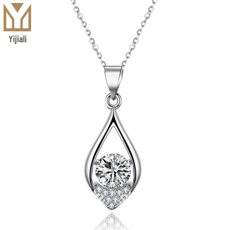 

Korean-Style Zircon Teardrop Pendant Necklace with D-Color Moissanite for Women