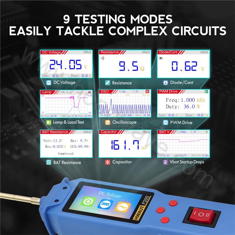 P100 P200 Automotive Circuit Tester 12V/24V Power Probe Diagnostic Tool TFT Screen Oscilloscope & PWM Output Overload Protection