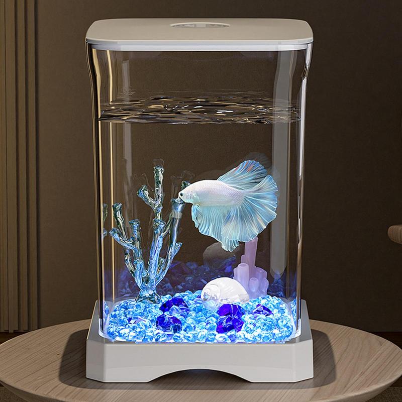 Betta Fish Tank HD Betta Aquarium Fish Bowl Small Aquarium Ornamental Aquarium Starter With LED Light For Home Offices Apartment