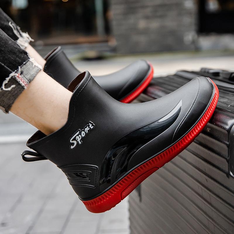 Water shoes men's rain shoes non-slip waterproof shoes fleece rain boots closed rubber shoes short rubber shoes men