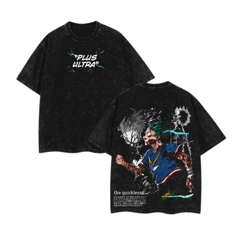

anime My Hero Academia graphic unisex black Acid Wash cotton Tshirt O-neck Vintage Short sleeve 2026 summer New Y2k Men shirt... S разноцветный