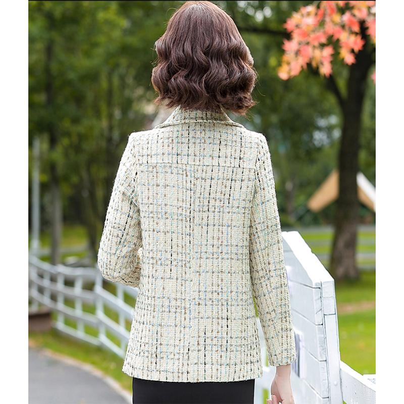Spring Autumn Fashion Small Fragrance Tweed Jacket Women's Casual Wild Short Coat Mother Plaid Blazer Suit  Elegant  Outwear 5XL