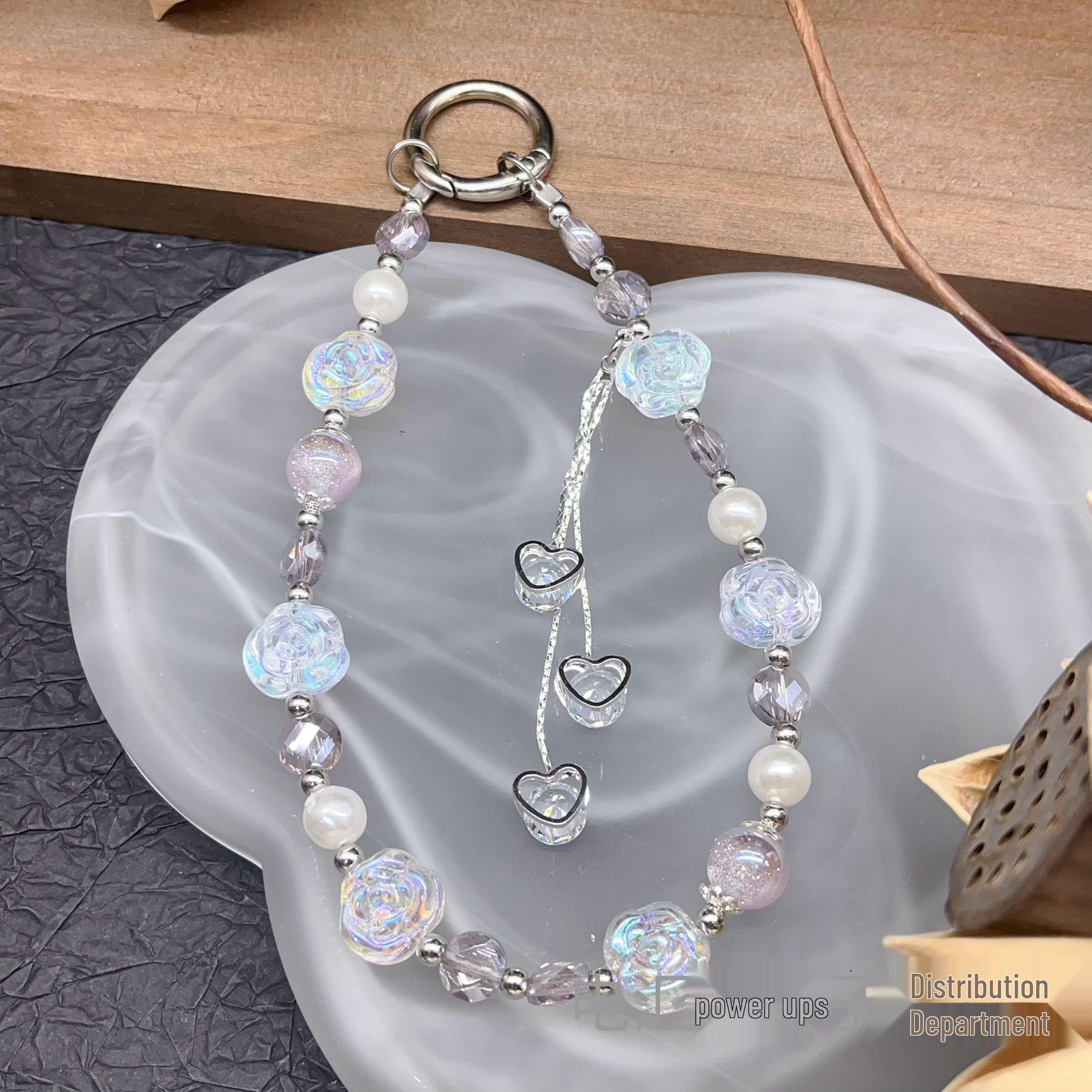 

Women s Rose Quartz Phone Chain Tassel Lanyard & Keychain Charm.