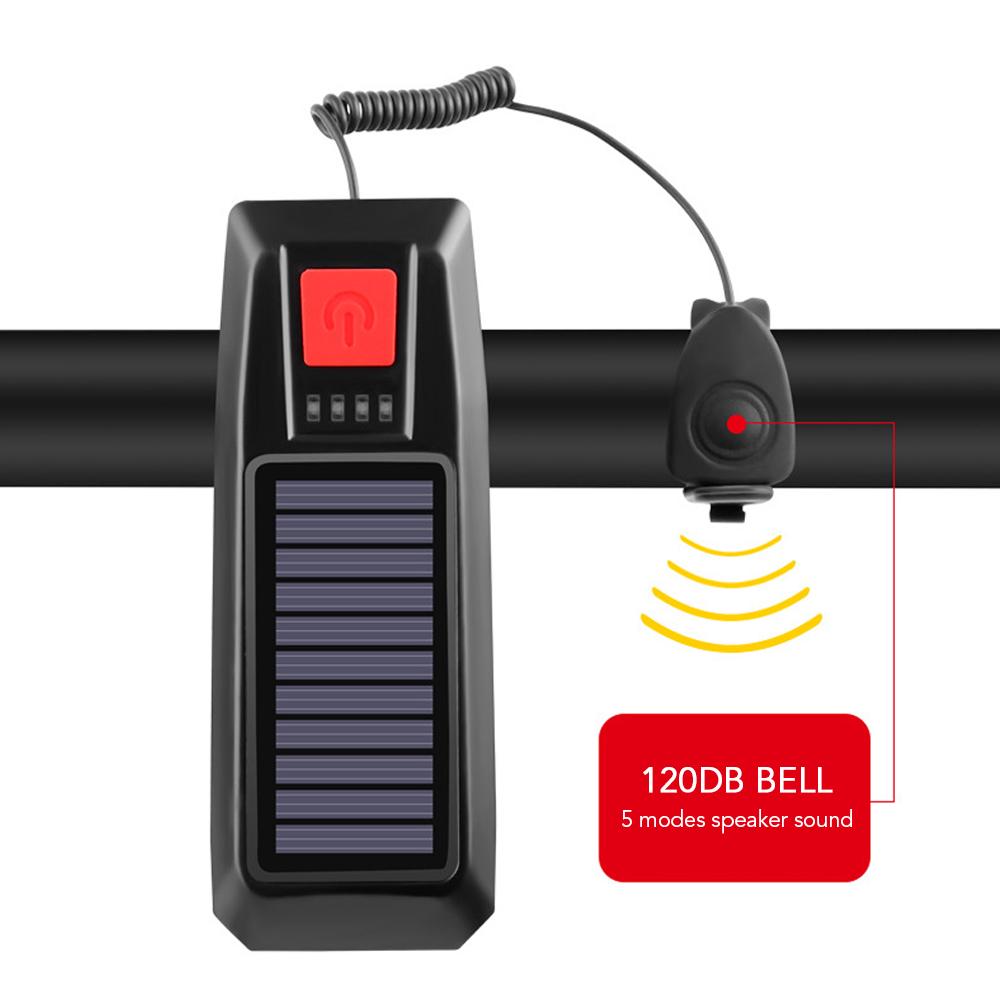 Solar-charged / USB Charging Bike Light Waterproof with 3 Lighting Modes 5 Sounds Fits Mountain Road Bike