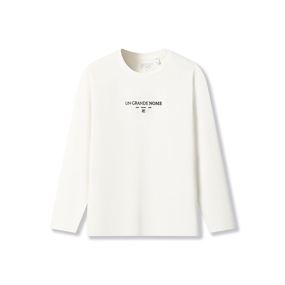 Fila Heritage Simple Fashion Versatile Sports Casual Comfortable Knit Pullover Long Sleeve T-Shirt Men Tops F11M548216F-WT