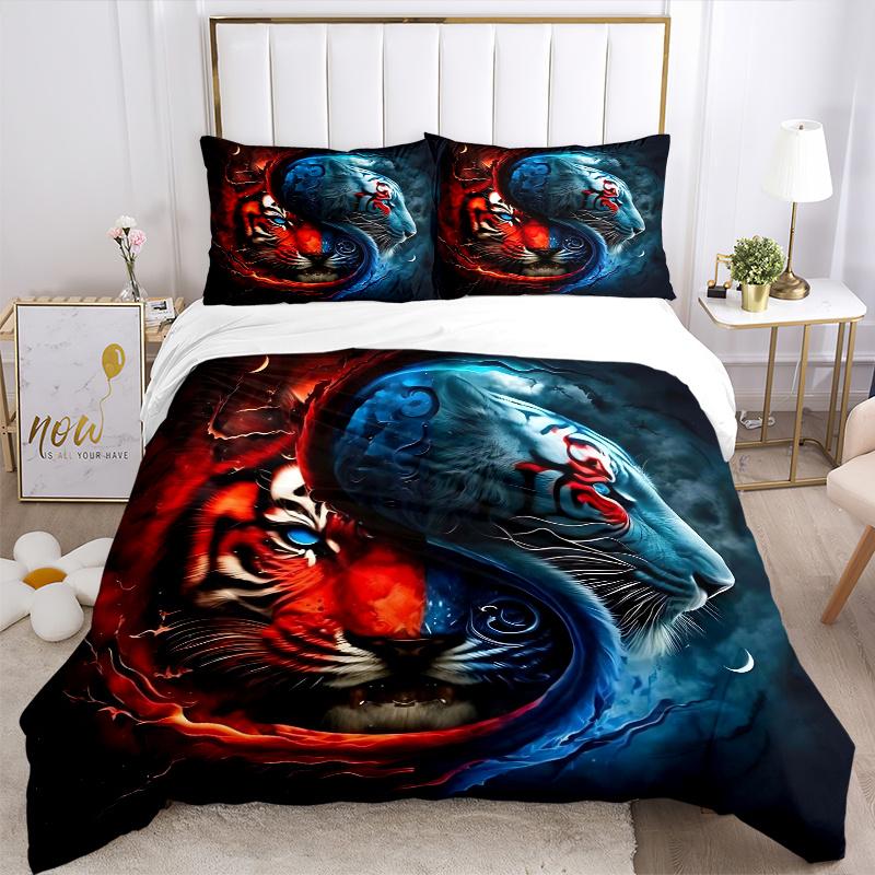 3pcs Yin Yang Tiger Printed Bedding Set, Soft and Comfortable Quilt Cover for Bedroom, Guest Room (1 Duvet Cover + 2 Pillowcases, Pillow Cor