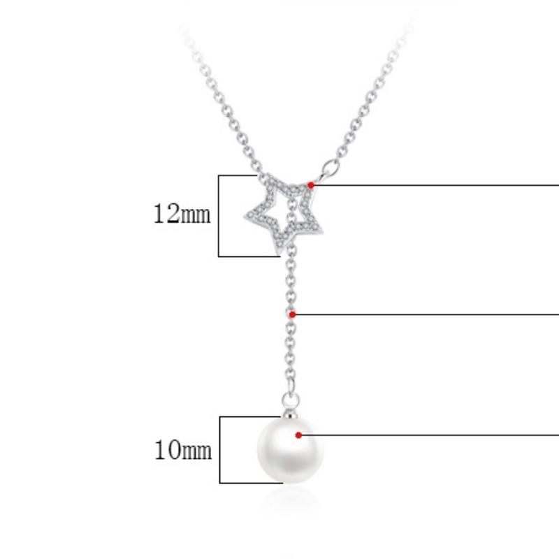 Celasm Chain Simple Zircon Inlaid Pentagon Pending Star Moon Pearl Necklace