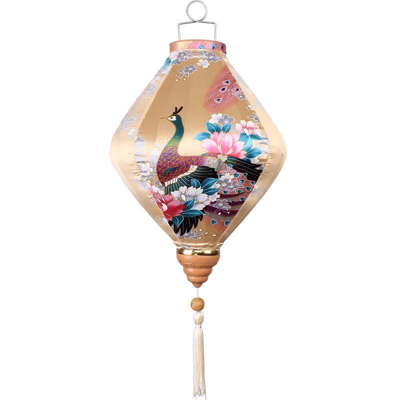 12/14Inch Chinese Traditional Style Silk Lantern Retro Peacock Pattern Hanging Lantern Vietnam Japan Spring Festival Party Decor