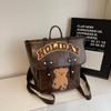 Retro Backpack Women Letter Bear Print Commuter Bag Large Capacity Student School Bag