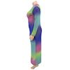 Plus Size Colorful Tie Dye Bandage Dress Women Long Sleeve Mesh Transparent Sexy Club Party Dresses