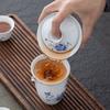 Porcelain Kung Fu Ceramic Gaiwan Tasting Household Simple Blue and White Tea Cup Gift Box Set Customizable Log