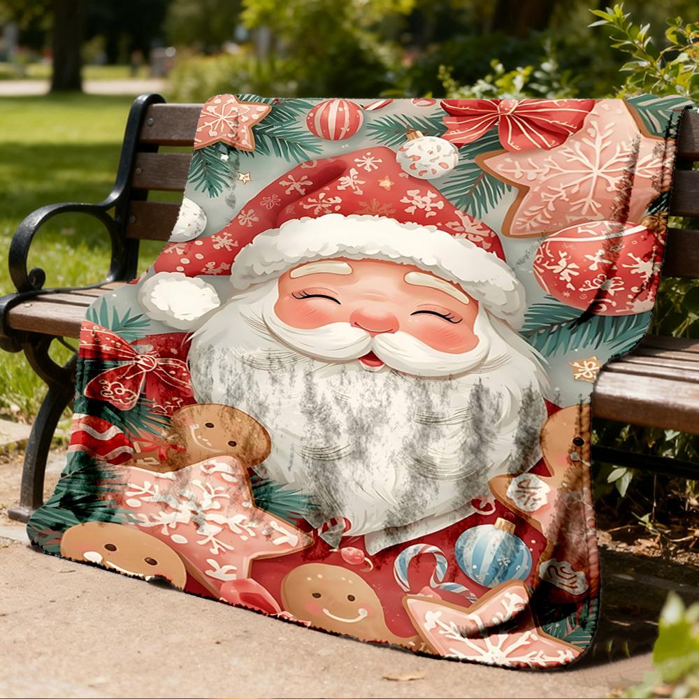 1pc Christmas Ornaments Outdoor Flannel Blanket Soft All Season Polyester Throw , Perfect for Picnics & Travel , Picnic Accessory