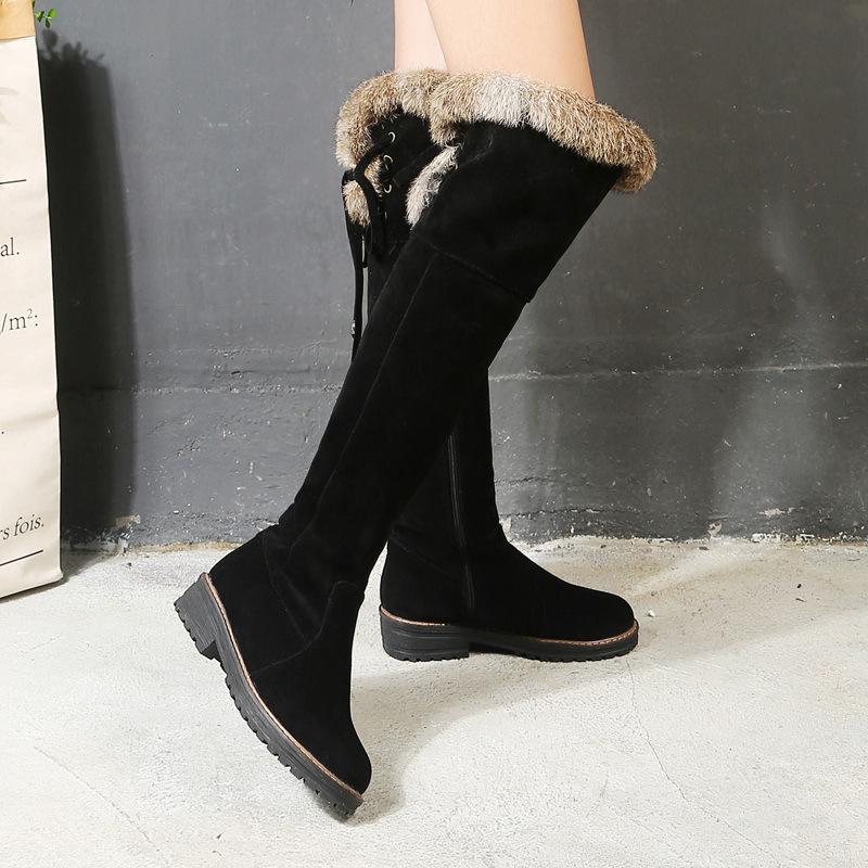 Модные российские сапоги Plarform из мягкой искусственной кожи с мехом модные сапоги выше колена женские теплые плюшевые сапоги с круглым носком зимние сапоги для снега 34 чёрный 5916₽