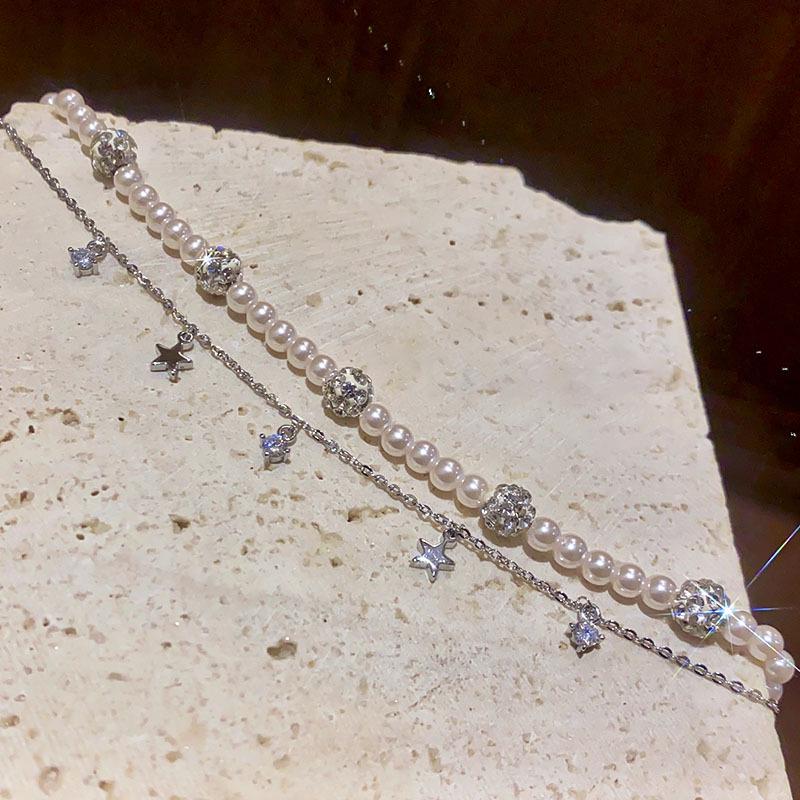 Elegant French Pearl & Zircon Star Double Layer Bracelet - Versatile Jewelry for Women