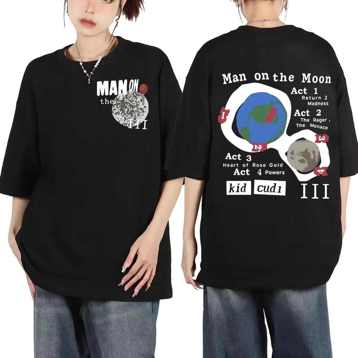 Rapper Kid Cudi Unisex on The Moon III Album Tshirt High Street Fashion Trend Short Sleeve Tshirts Unisex Casual Cotton T Shirts S