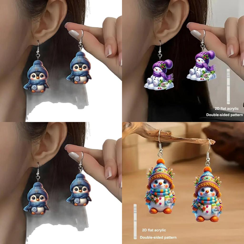 Seasonal Acrylic Jewelry With Cartoon Characters And Silver Ear Studs For Holiday Accessory