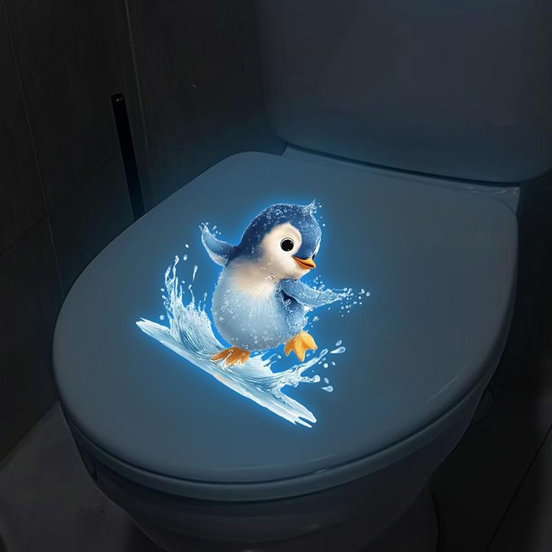 Karanlıkta Parlayan Penguen Tuvalet Stickerı Banyo Çıkartması Kendinden Yapışkanlı Çıkarılabilir Parlayan Duvar Stickerı Ev Dekorasyonu