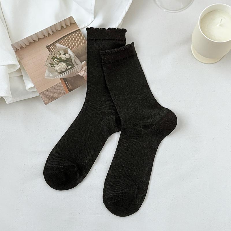 5 Pairs of Female Spring and Summer Thin Style Bow Lace Mesh All Match In The Tube Cotton Socks