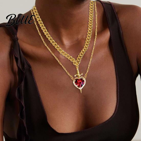 Couple Necklace Gift Women Double-layered with Blade And Heart Pendant