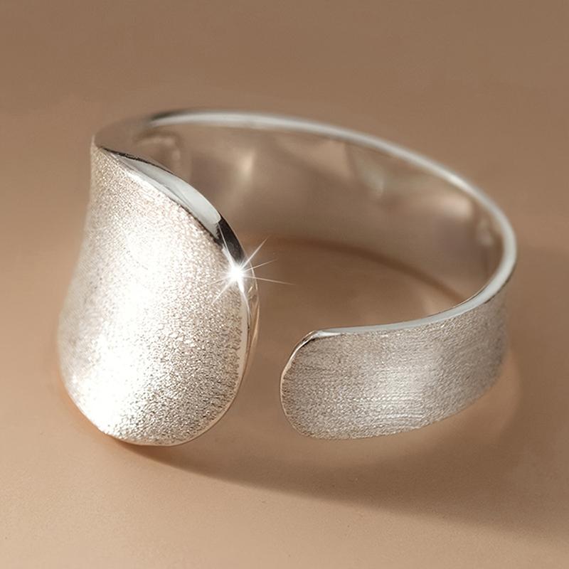 Minimalist Brushed Silver Color Adjustable Ring for Women Irregular Curved Matte Simple Stackable Statement Daily Jewelry